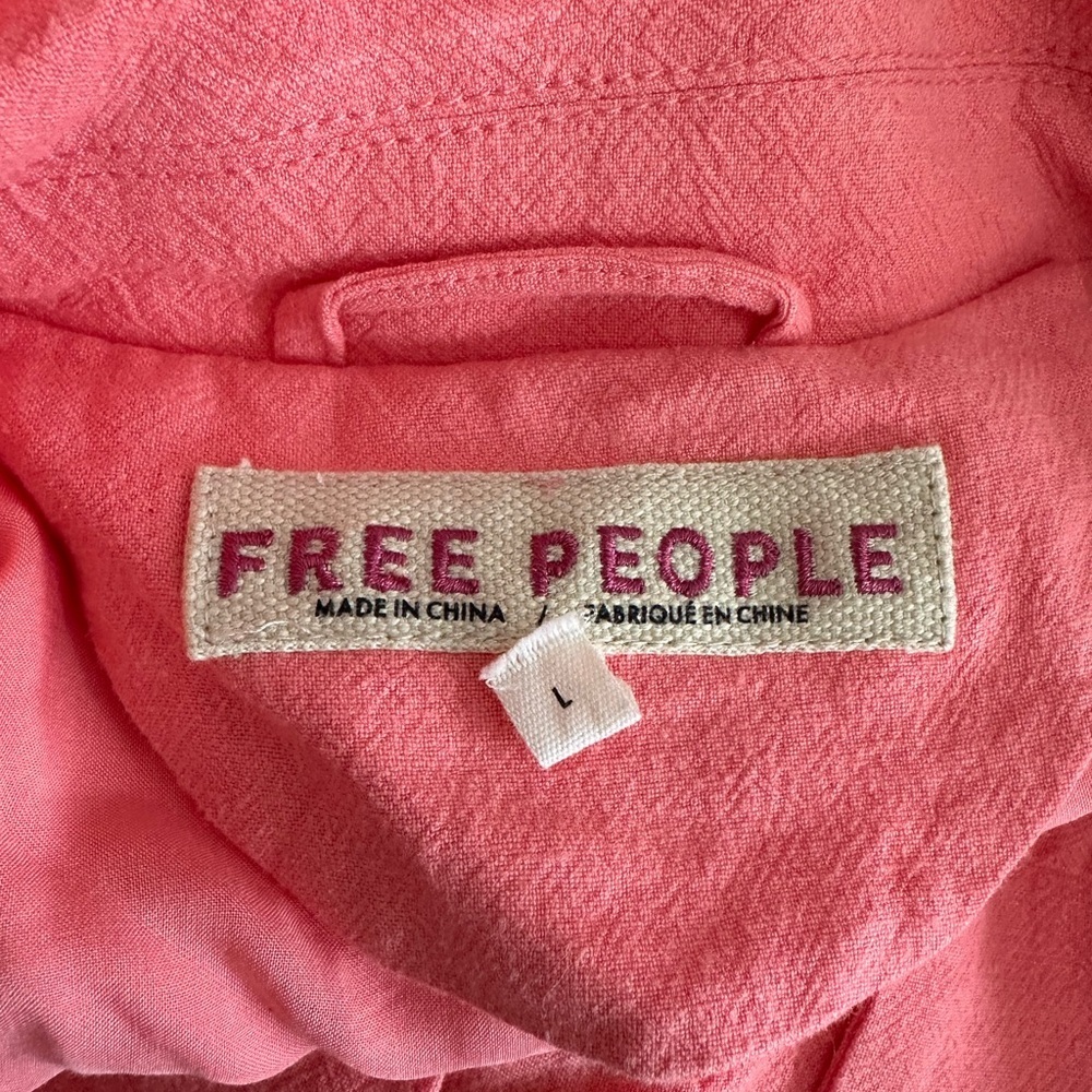 Free People Coral Pink‎ Double Breasted Belted Blazer Jacket Womens Large L - Picture 4 of 8